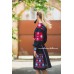 Boho Style Embroidered Classic Dress Navy with Red/Blue/White Embroidery